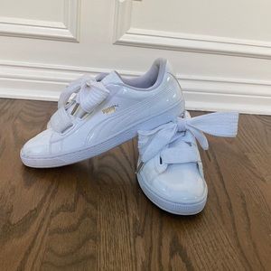 Women’s Puma Basket Heart White Patent Sneakers 10